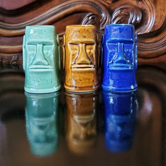(3) 2.5oz Ceramic Tiki Easter Island Moai Shot Glasses NEW - Picture 6 of 15